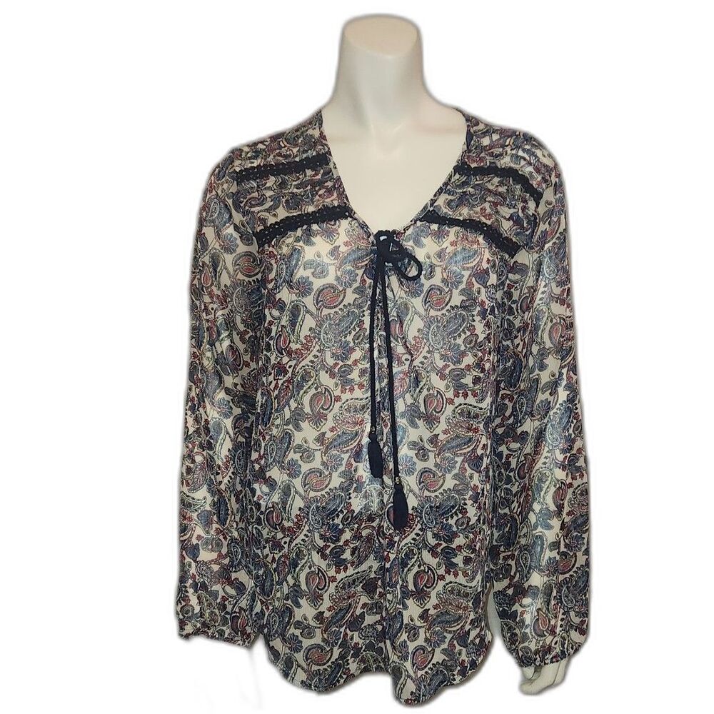 Daniel Rainn Paisley Blouse Blue Black White Womens Size Large